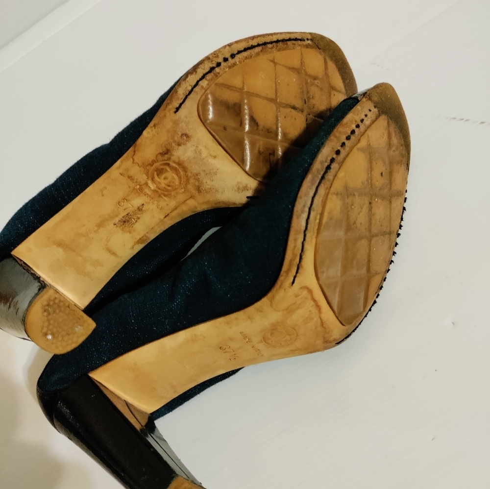 CHANEL Ballet w Heels- Blue Jeans Leather 37.5 - 7US - Picture 11 of 11